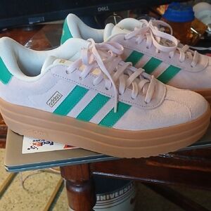 adidas Pink and Green Platform Athletic Shoes